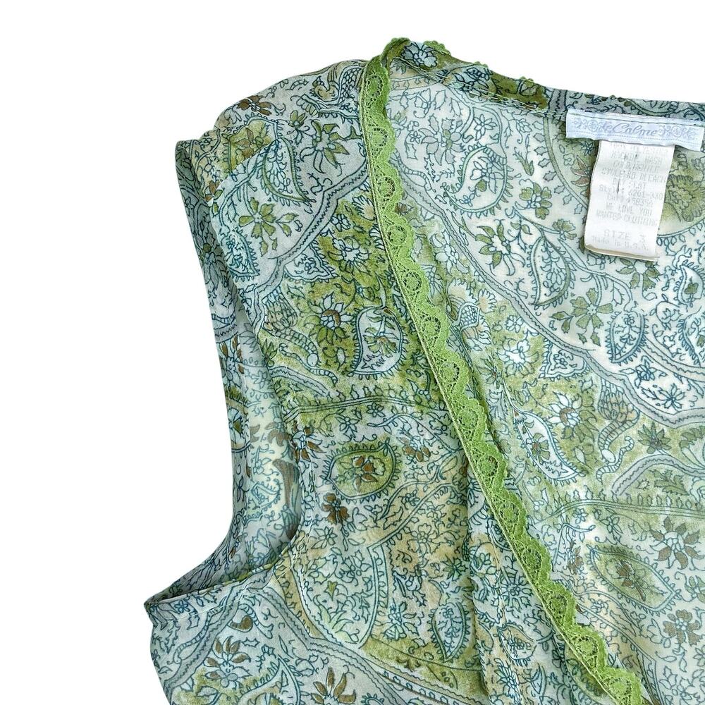 Vintage Y2K Green Paisley Mesh Overlay Slip Midi Dress Fairycore Boho Resort EUC - Picture 15 of 16